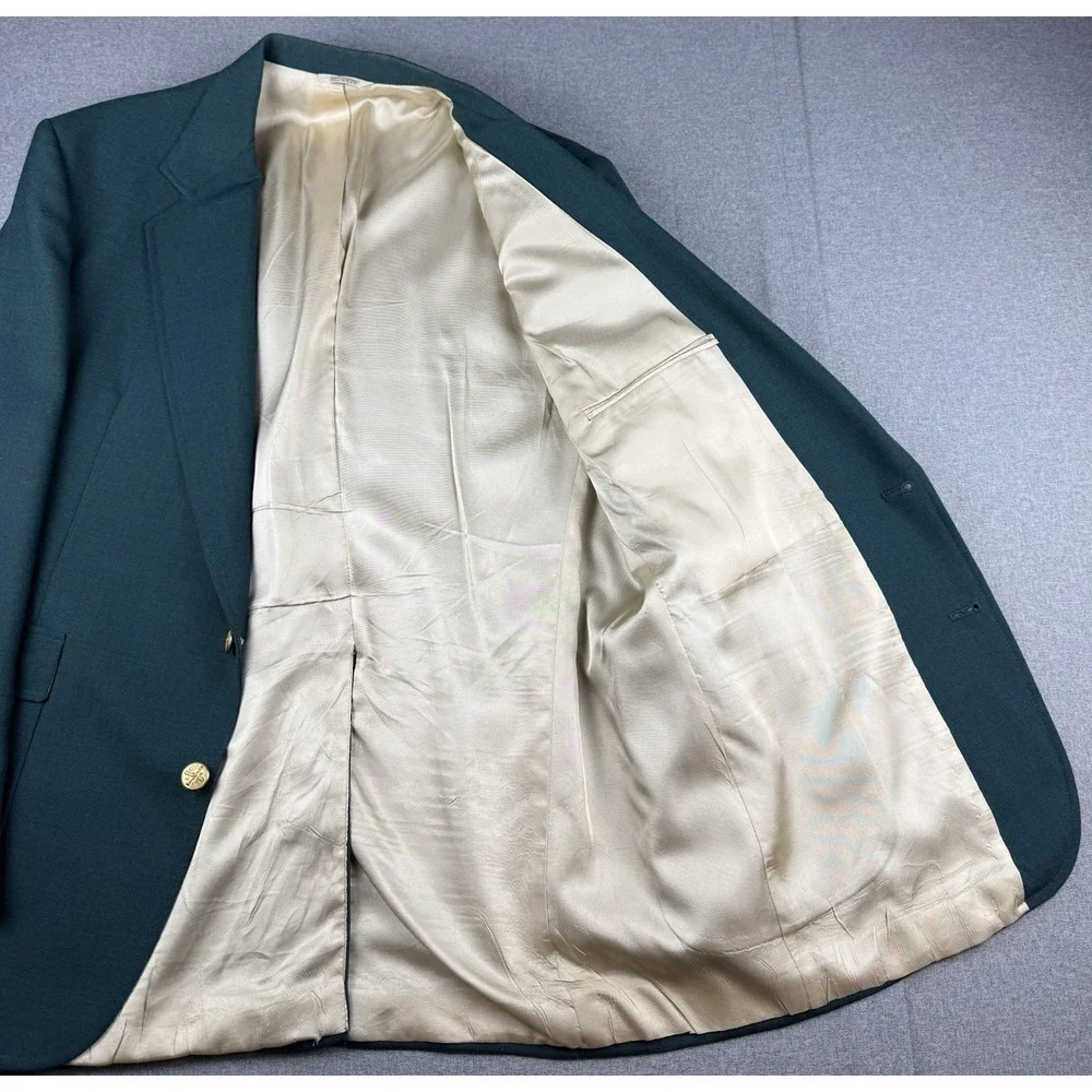 J.W. Crew Men's 46L Green Blazer Sport Coat Gold Buttons USA 2 Button Long